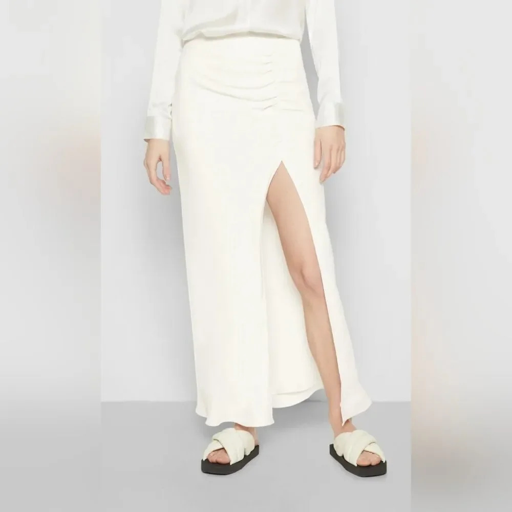 IRO Paris Hagat Shirred White Maxi Skirt with Slit Size 38 6 - Picture 3 of 15